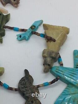 Vintage Zuni Native American Sterling Turquoise Fetish Animal Beaded Necklace