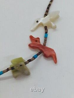 Vintage Zuni Native American Sterling Turquoise Fetish Animal Beaded Necklace