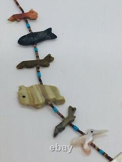 Vintage Zuni Native American Sterling Turquoise Fetish Animal Beaded Necklace
