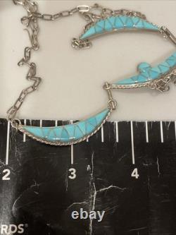 Vintage Zuni Natural Turquoise Gemstone Inlay Necklace & Earring Set 18 Signed