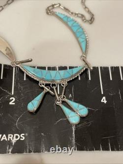 Vintage Zuni Natural Turquoise Gemstone Inlay Necklace & Earring Set 18 Signed