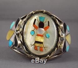 Vintage Zuni/Navajo Silver Inlay Bracelet Depicting Apache Gan Dancer (Kachina)
