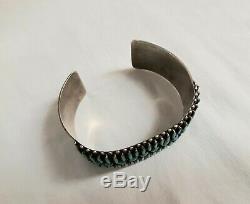 Vintage Zuni Needlepoint Cuff Turquoise Sterling Silver Bracelet
