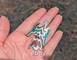 Vintage Zuni Pendant Old Pawn Jewelry Sterling Silver Signed Native American 70s