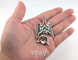 Vintage Zuni Pendant Old Pawn Jewelry Sterling Silver Signed Native American 70s