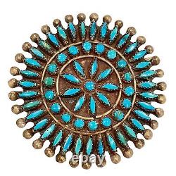 Vintage Zuni Petit Point Cluster Pin Brooch Turquoise Sterling Native American
