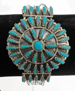 Vintage Zuni Petit Point Natural Blue Turquoise Bracelet Sterling Silver