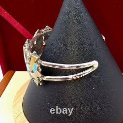 Vintage Zuni Reyes Neha R. N. Sterling Butterfly Cuff Inlay Turquoise Coral