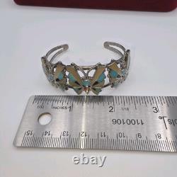 Vintage Zuni Reyes Neha R. N. Sterling Butterfly Cuff Inlay Turquoise Coral