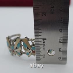 Vintage Zuni Reyes Neha R. N. Sterling Butterfly Cuff Inlay Turquoise Coral