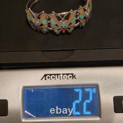 Vintage Zuni Reyes Neha R. N. Sterling Butterfly Cuff Inlay Turquoise Coral