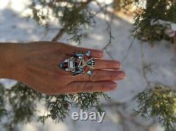 Vintage Zuni Ring Turquoise Kachina Signed Native American Jewelry size 6.25