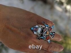 Vintage Zuni Ring Turquoise Kachina Signed Native American Jewelry size 6.25