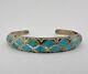Vintage Zuni Sandcast Sterling Silver Flush Inlay Turquoise Cuff Bracelet