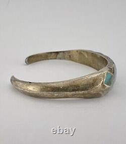 Vintage Zuni Sandcast Sterling Silver Flush Inlay Turquoise Cuff Bracelet