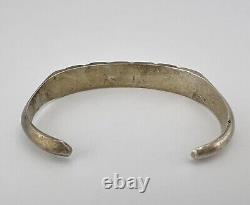 Vintage Zuni Sandcast Sterling Silver Flush Inlay Turquoise Cuff Bracelet