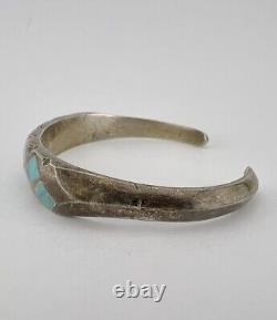 Vintage Zuni Sandcast Sterling Silver Flush Inlay Turquoise Cuff Bracelet