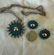 Vintage Zuni Signed Needlepoint Turquoise Sterling Silver Pendant & Earrings