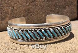 Vintage Zuni Sleeping Beauty Turquoise Needlepoint Sterling Silver Cuff Bracelet
