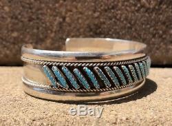 Vintage Zuni Sleeping Beauty Turquoise Needlepoint Sterling Silver Cuff Bracelet