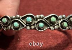 Vintage Zuni Snake Eye Turquoise Shadowbox Sterling Silver Bracelet 4.5