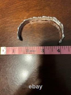 Vintage Zuni Snake Eye Turquoise Shadowbox Sterling Silver Bracelet 4.5
