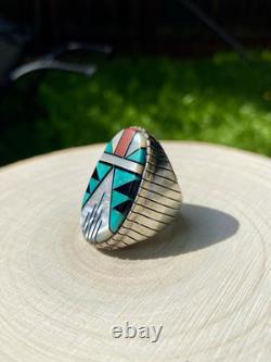 Vintage Zuni Sterling Inlay Ring Size 10