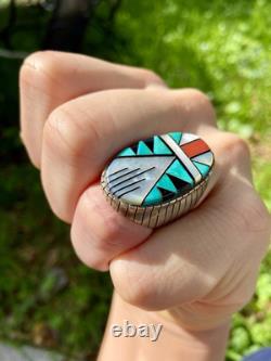 Vintage Zuni Sterling Inlay Ring Size 10