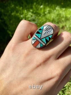 Vintage Zuni Sterling Inlay Ring Size 10