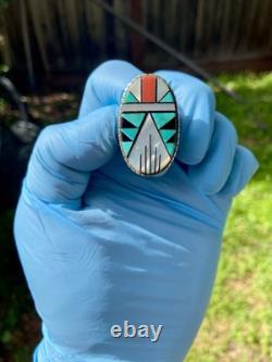 Vintage Zuni Sterling Inlay Ring Size 10