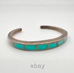 Vintage Zuni Sterling Silver Blue Turquoise Flush Inlay Cuff Bracelet 19.6g
