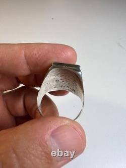 Vintage Zuni Sterling Silver Cobble Inlay Turquoise Statement Ring Signed Haloo