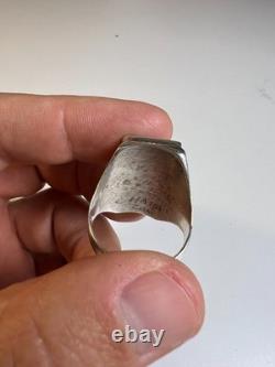 Vintage Zuni Sterling Silver Cobble Inlay Turquoise Statement Ring Signed Haloo