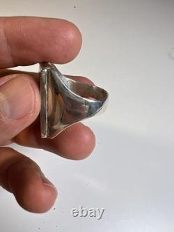 Vintage Zuni Sterling Silver Cobble Inlay Turquoise Statement Ring Signed Haloo