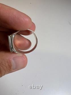 Vintage Zuni Sterling Silver Cobble Inlay Turquoise Statement Ring Signed Haloo