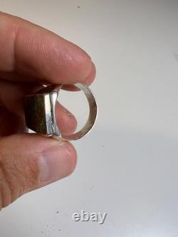 Vintage Zuni Sterling Silver Cobble Inlay Turquoise Statement Ring Signed Haloo