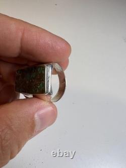 Vintage Zuni Sterling Silver Cobble Inlay Turquoise Statement Ring Signed Haloo