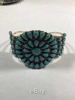 Vintage Zuni Sterling Silver Faux Turquoise Cluster Bracelet