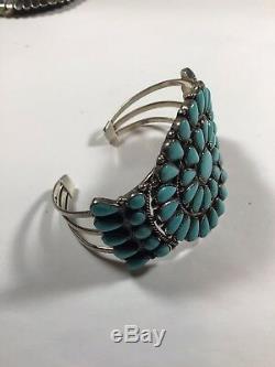 Vintage Zuni Sterling Silver Faux Turquoise Cluster Bracelet