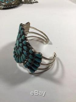 Vintage Zuni Sterling Silver Faux Turquoise Cluster Bracelet