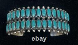 Vintage Zuni Sterling Silver Green Turquoise Row Cuff Bracelet