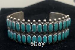 Vintage Zuni Sterling Silver Green Turquoise Row Cuff Bracelet