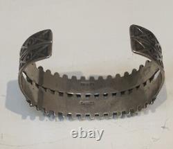 Vintage Zuni Sterling Silver Green Turquoise Row Cuff Bracelet