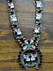 Vintage Zuni Sterling Silver Inlayed Owl Squash Blossom Style Necklace