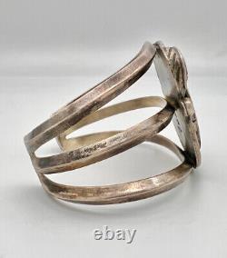 Vintage Zuni Sterling Silver Multi Gemstone Dancing Kachina Cuff Bracelet