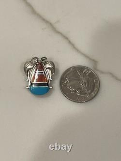 Vintage Zuni Sterling Silver Multi-Stone Channel Inlay Earrings Turquoise Coral