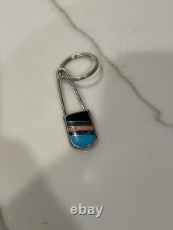 Vintage Zuni Sterling Silver Multi-Stone Channel Inlay Keychain 2.75in 8.9g