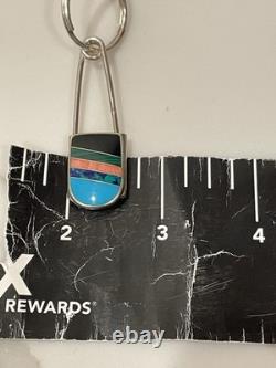 Vintage Zuni Sterling Silver Multi-Stone Channel Inlay Keychain 2.75in 8.9g