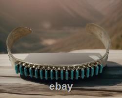 Vintage Zuni Sterling Silver Natural Turquoise Cuff Bracelet Signed R. L. 20.4g