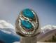 Vintage Zuni Sterling Silver Natural Turquoise Snake Ring Size 10.5 Signed 16g